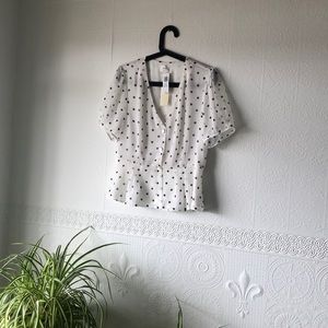 NWT Aritzia Polkadot Peplum Blouse - Size 8
